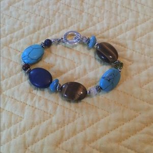 Tiger-eye, Navy and Turquoise Beaded Bracelet